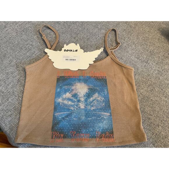 BOYS LIE FROM REVOLVE "FIX YOUR PAIN" RHINESTONE TANK LIGHT BROWN XS/S $65 MSRP - Picture 2 of 7